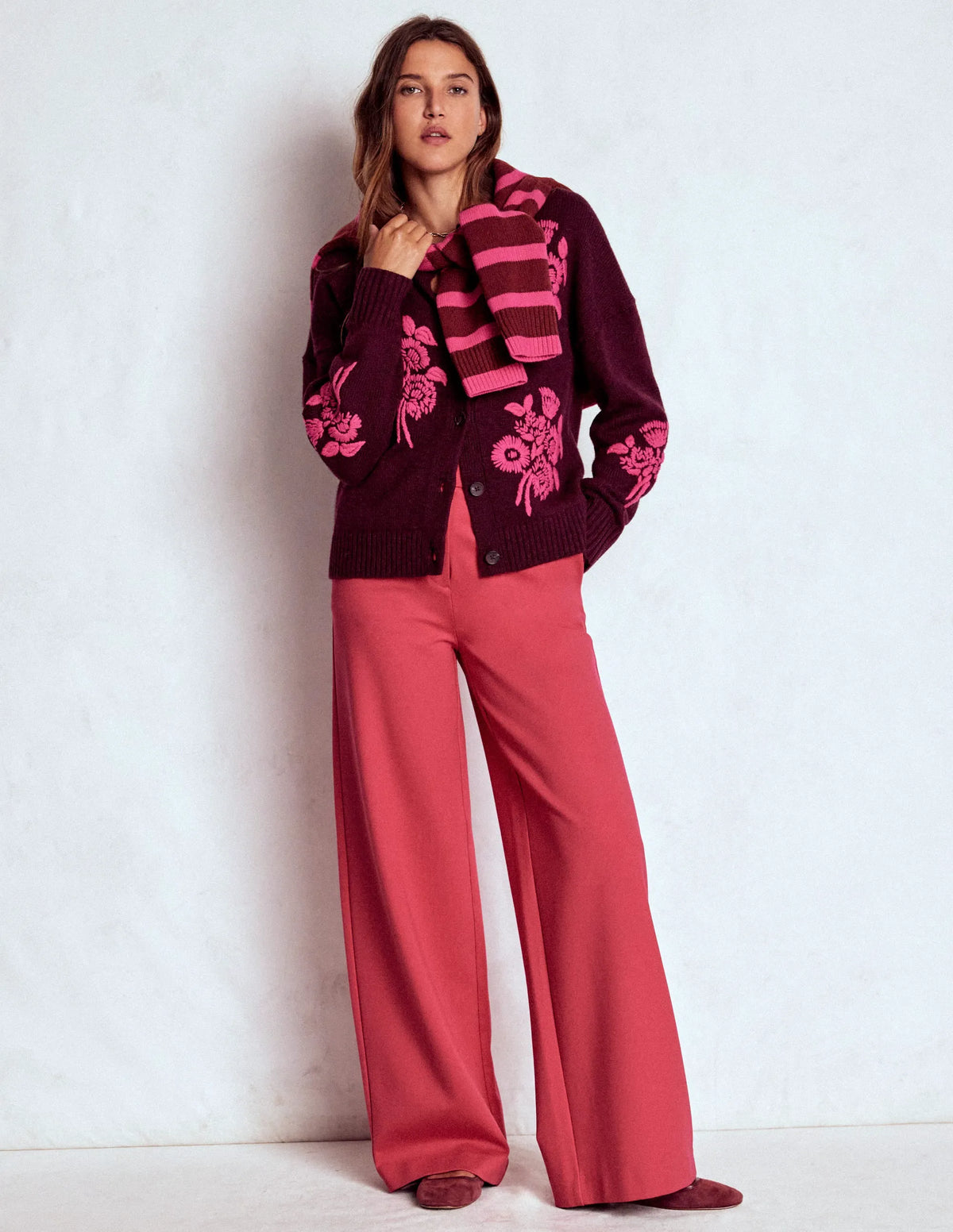 Natalie Embroidered Cardigan-Dark Cherry Bouquet