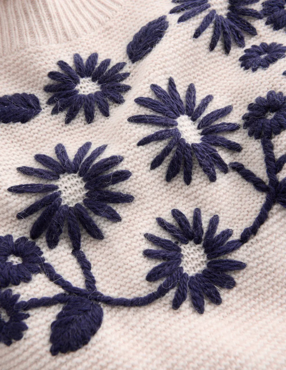 Embroidered Frill Sweater-Warm Ivory