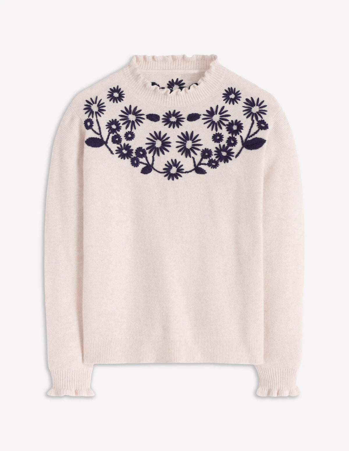 Embroidered Frill Sweater-Warm Ivory