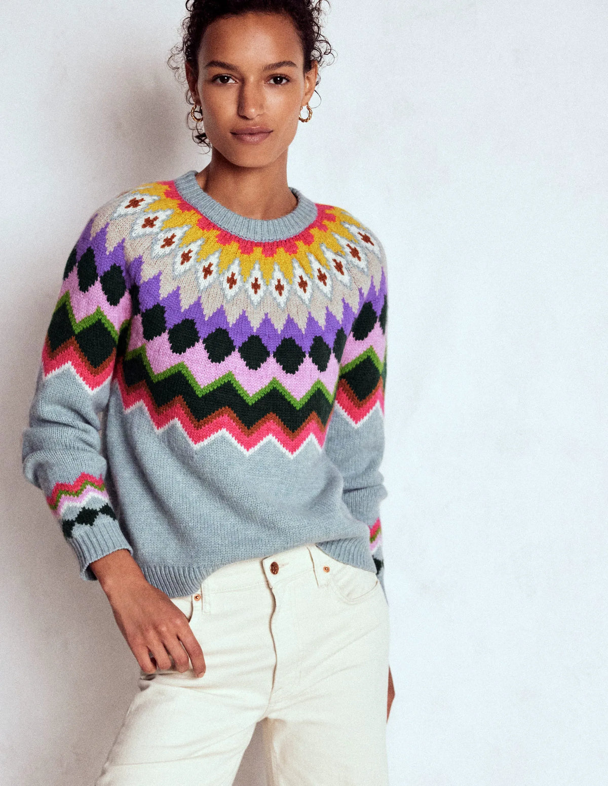 Eleanor Fair Isle Sweater-Tourmaline Blue Melange