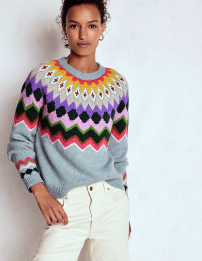 Eleanor Fair Isle Sweater-Tourmaline Blue Melange