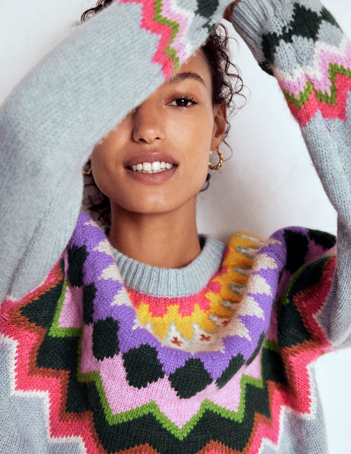 Eleanor Fair Isle Sweater-Tourmaline Blue Melange