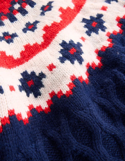 Eleanor Fair Isle Sweater-Navy Cable