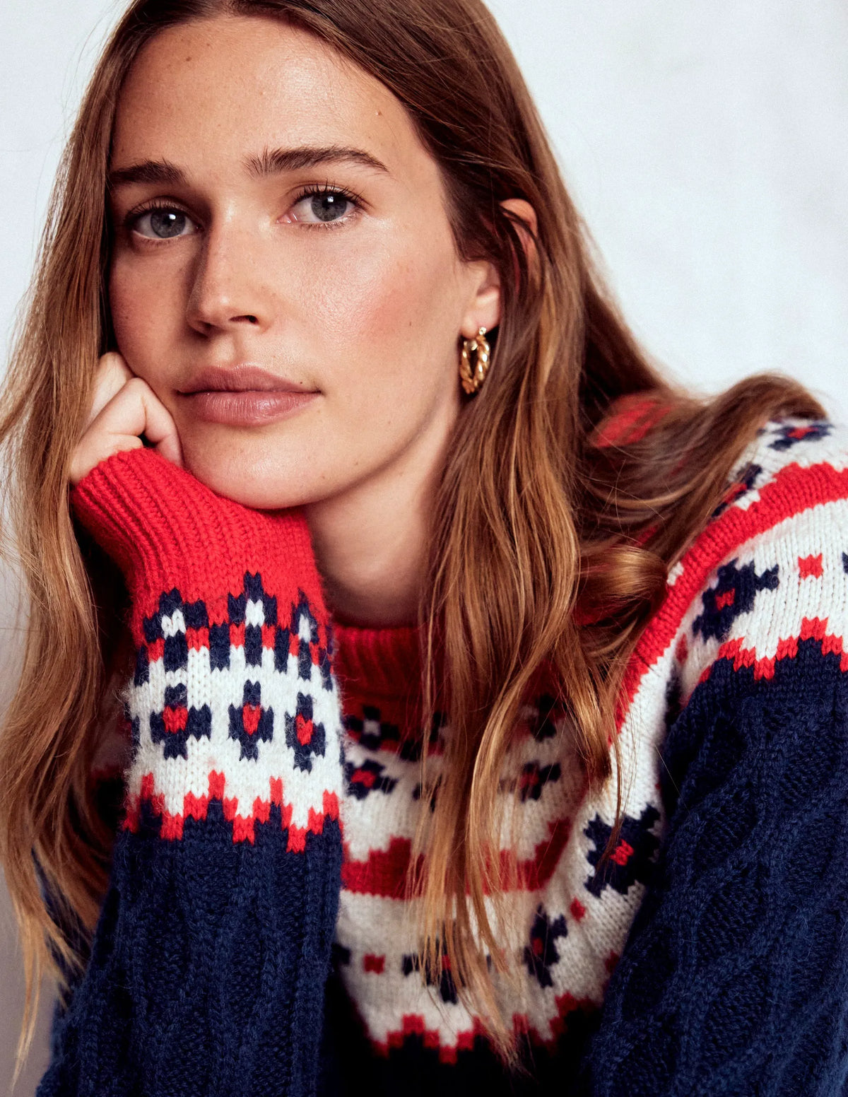 Eleanor Fair Isle Sweater-Navy Cable
