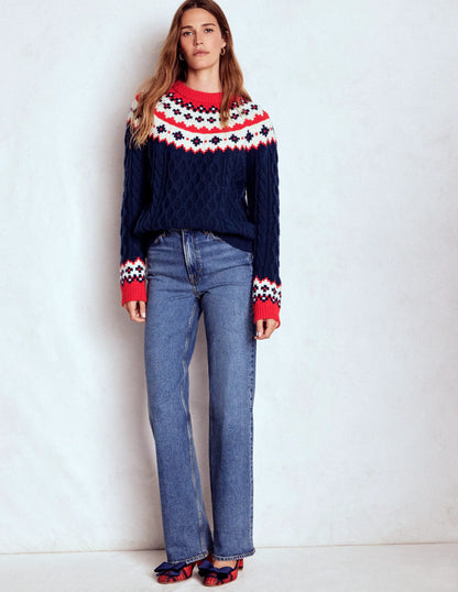 Eleanor Fair Isle Sweater-Navy Cable