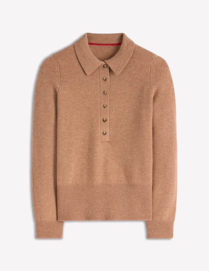 Collared Cashmere Sweater-Camel Melange