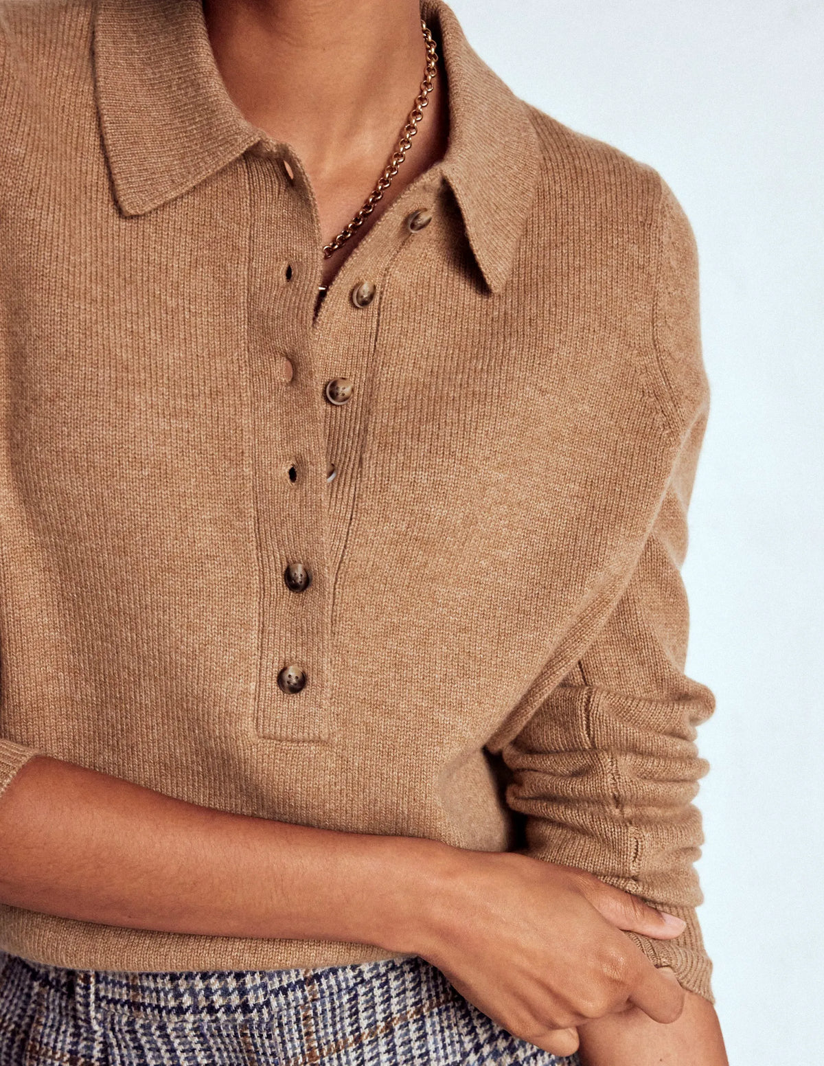 Collared Cashmere Sweater-Camel Melange