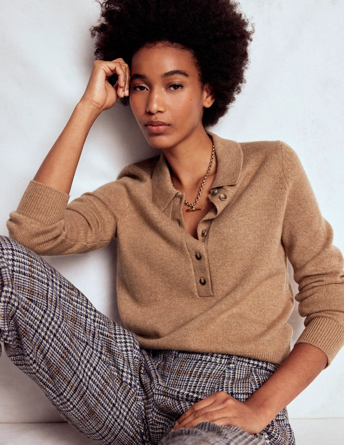 Collared Cashmere Sweater-Camel Melange