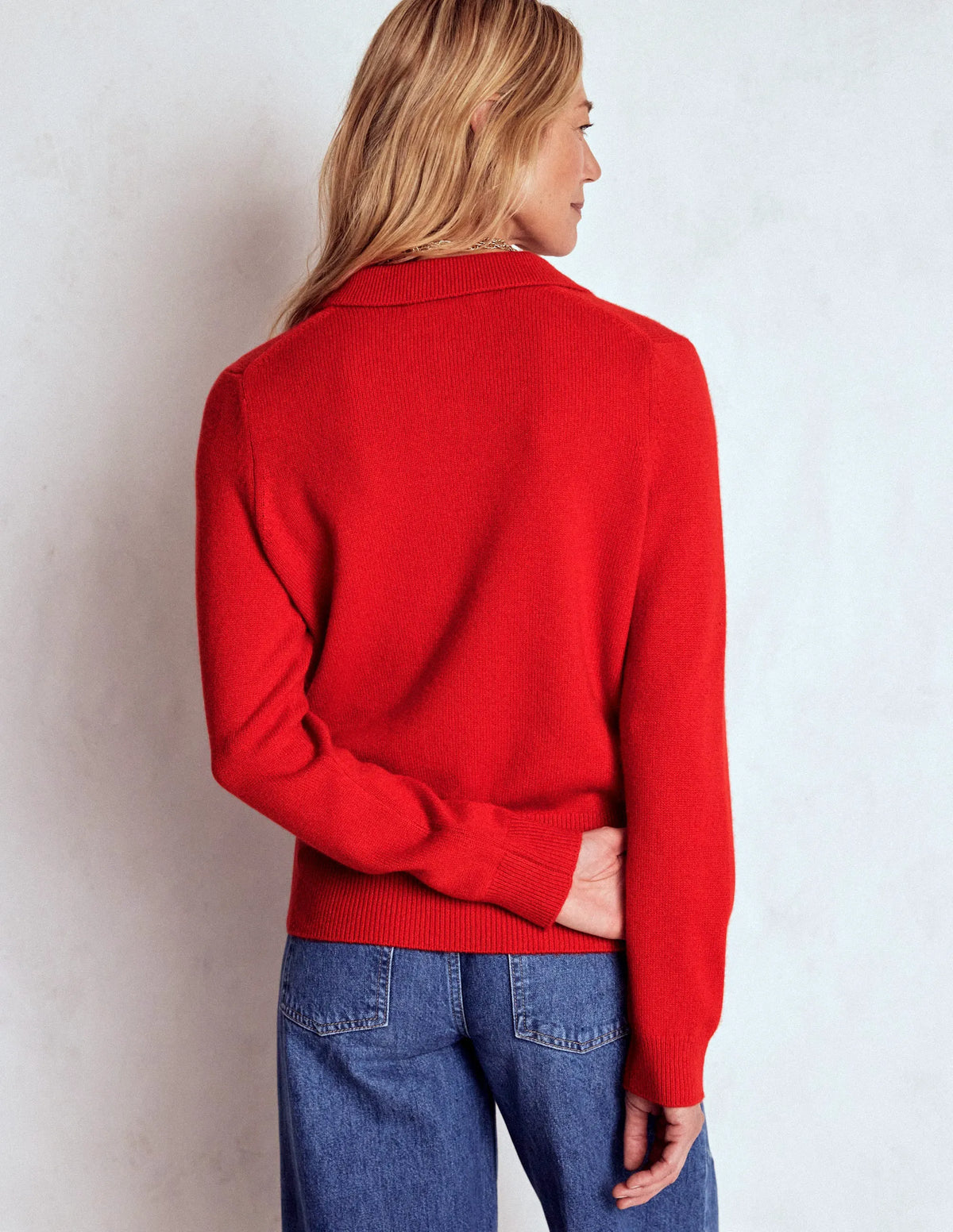 Collared Cashmere Sweater-Poppy Red