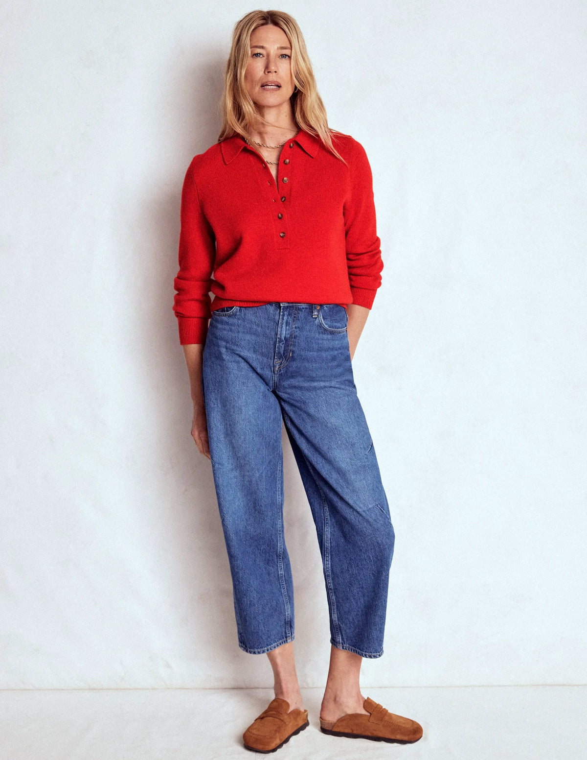 Collared Cashmere Sweater-Poppy Red