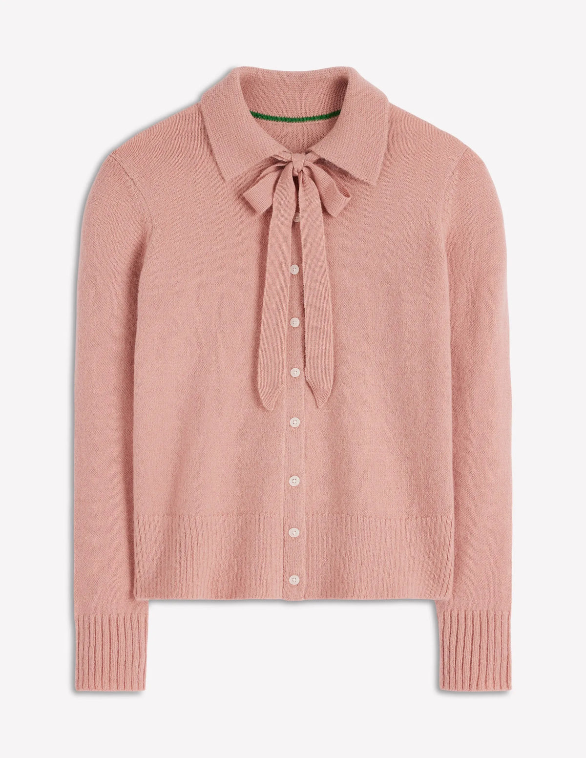 Collared Tie Front Cardigan-Misty Rose Pink