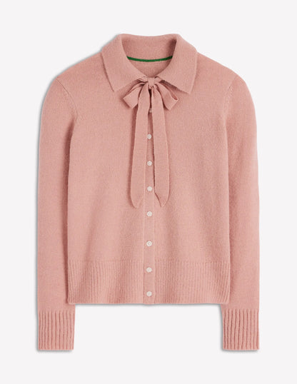 Collared Tie Front Cardigan-Misty Rose Pink