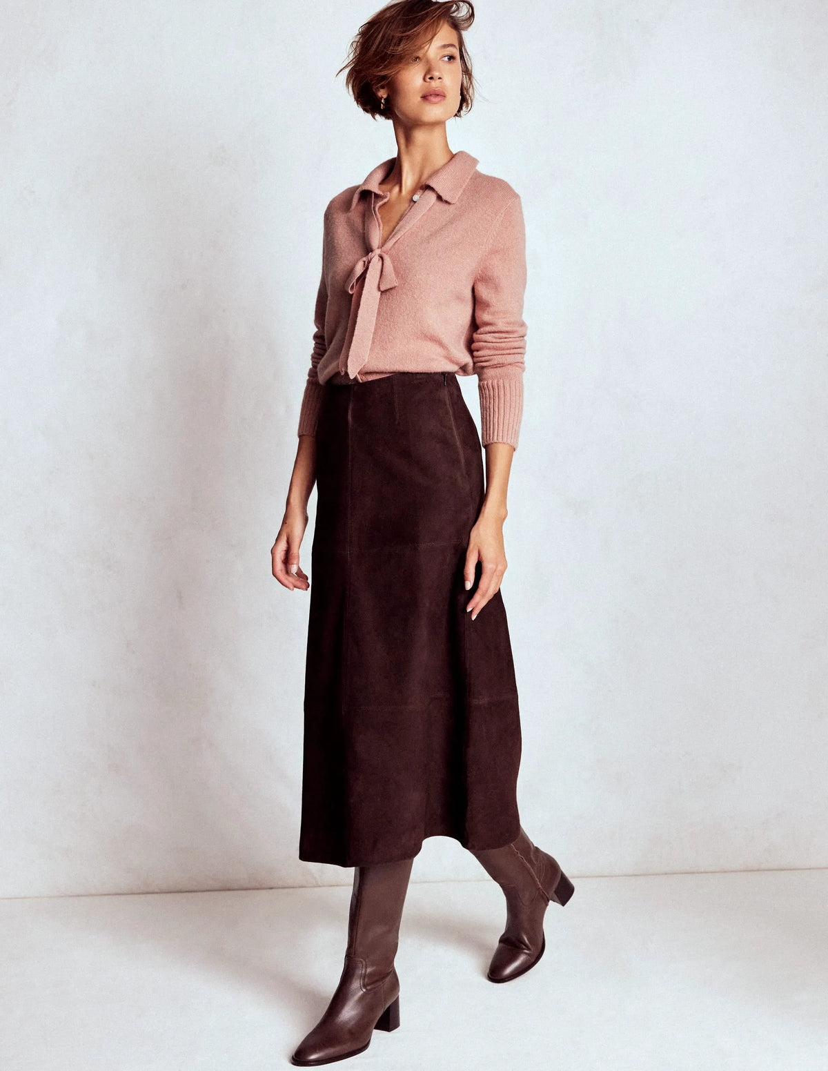 Collared Tie Front Cardigan-Misty Rose Pink