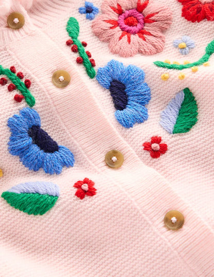 Embroidered Frill Cardigan-Blooming Pink