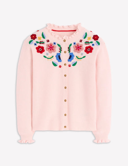 Embroidered Frill Cardigan-Blooming Pink