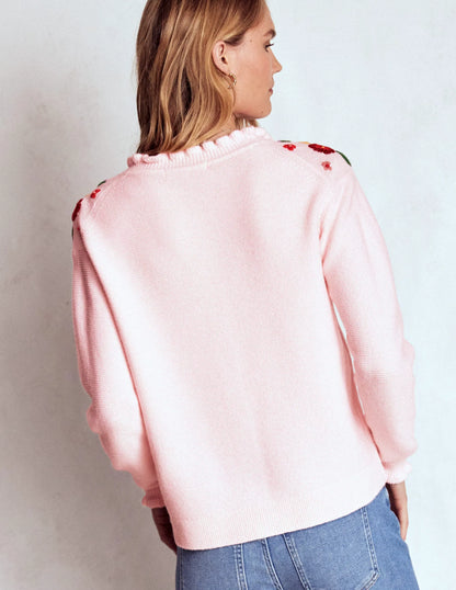 Embroidered Frill Cardigan-Blooming Pink