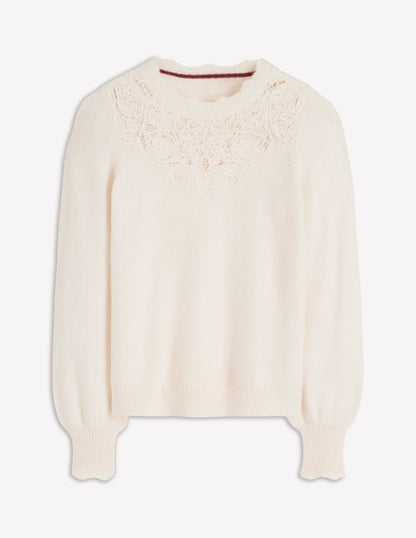 Fluffy Embroidered Sweater-Almond Milk