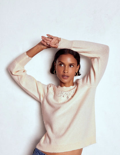 Fluffy Embroidered Sweater-Almond Milk