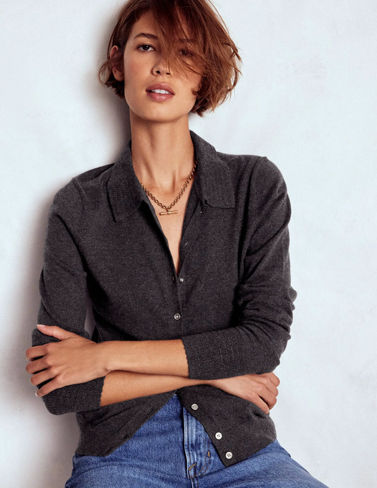 Briony Stitch Cardigan-Charcoal Melange