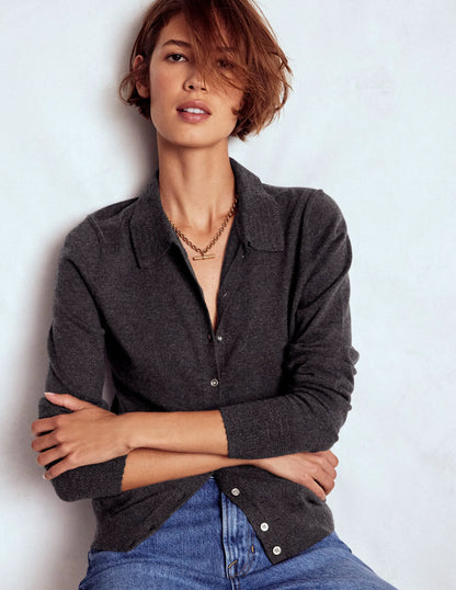 Briony Stitch Cardigan-Charcoal Melange
