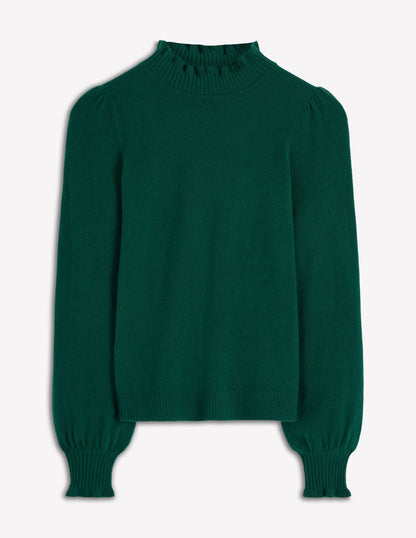 Frill Trim Cashmere Sweater-Mallard Blue
