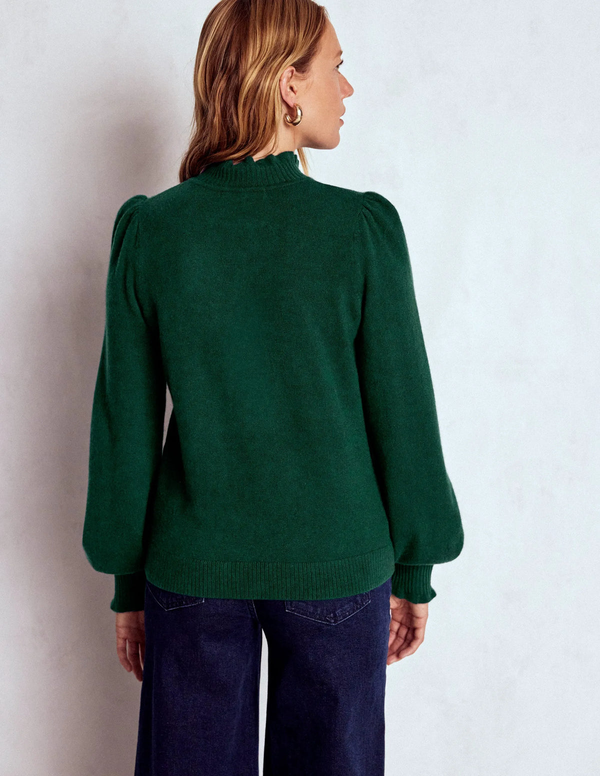 Frill Trim Cashmere Sweater-Mallard Blue