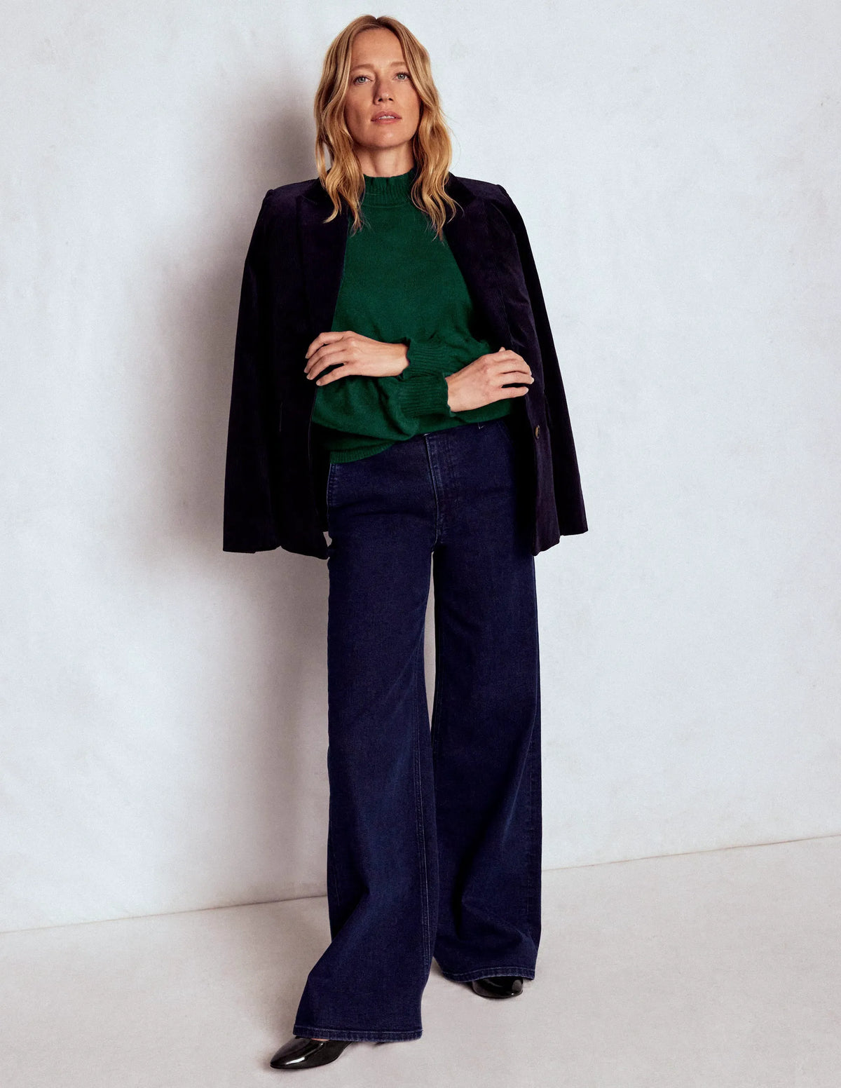 Frill Trim Cashmere Sweater-Mallard Blue