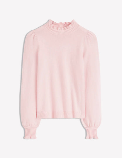 Frill Trim Cashmere Sweater-Chalk Pink