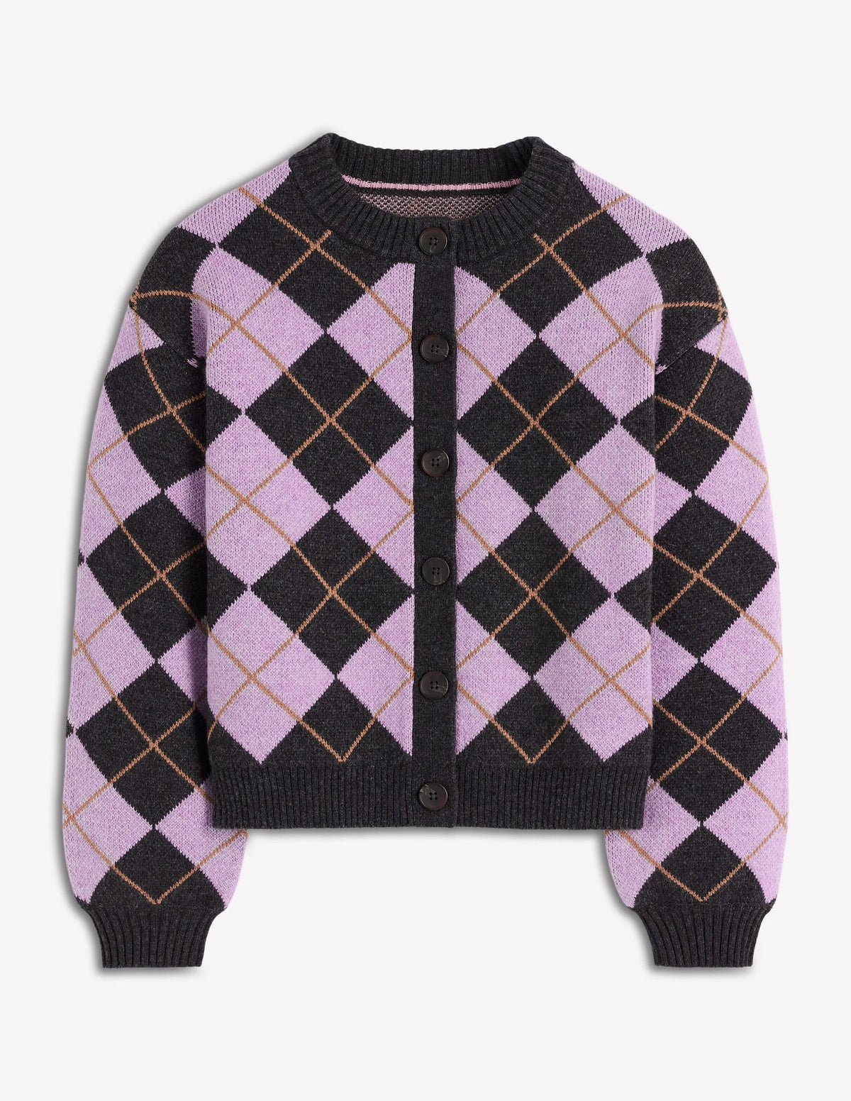 Abi Jacquard Cardigan-Lilac, Charcoal Melange Argyle
