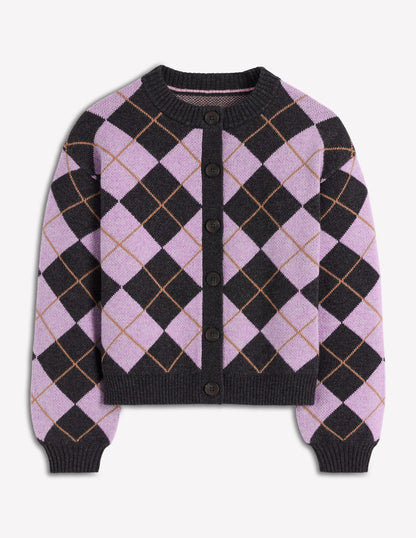 Abi Jacquard Cardigan-Lilac, Charcoal Melange Argyle