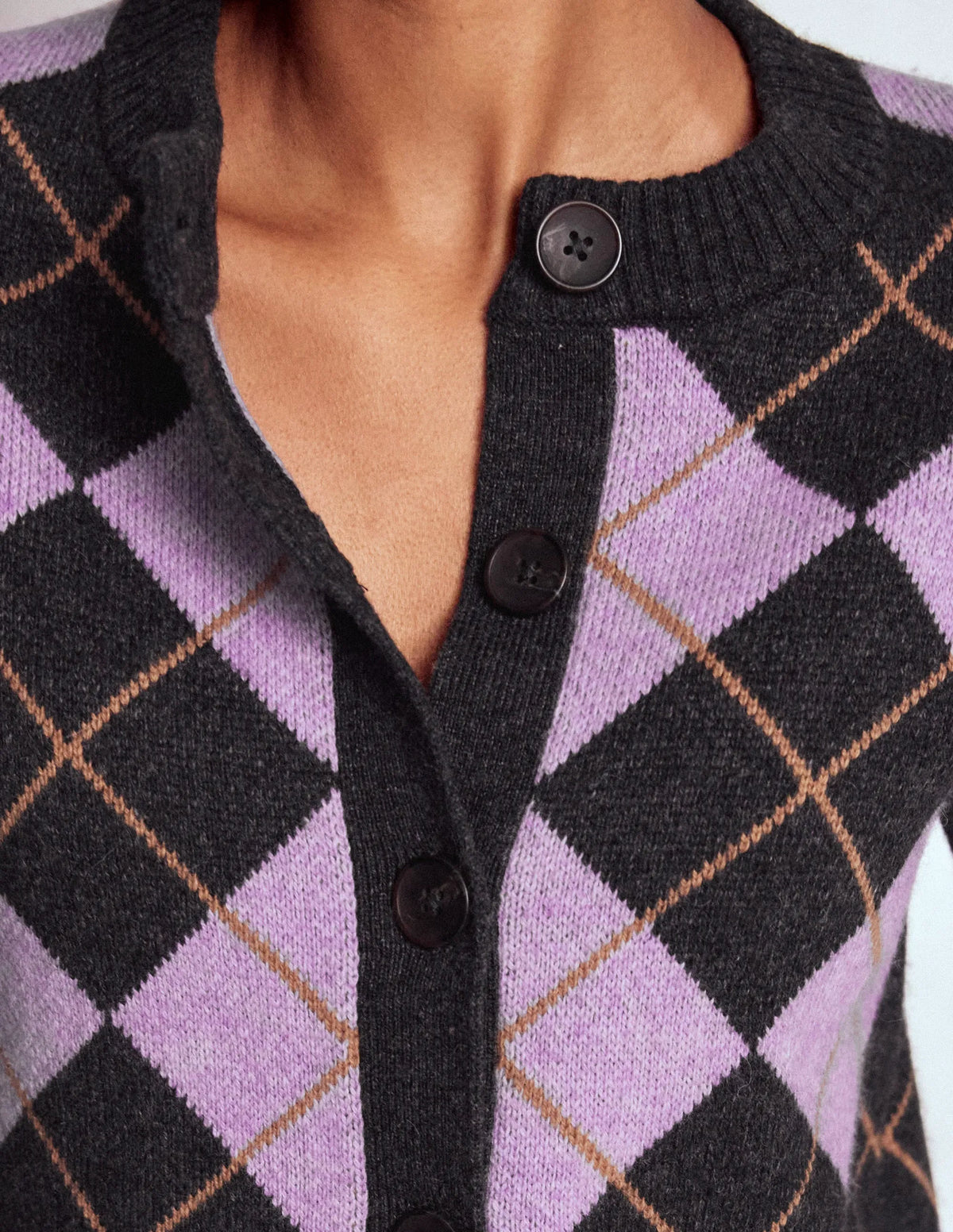Abi Jacquard Cardigan-Lilac, Charcoal Melange Argyle