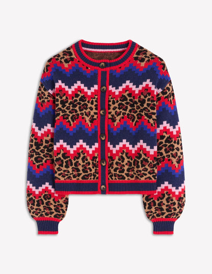 Abi Jacquard Cardigan-Multi Fair Isle, Leopard