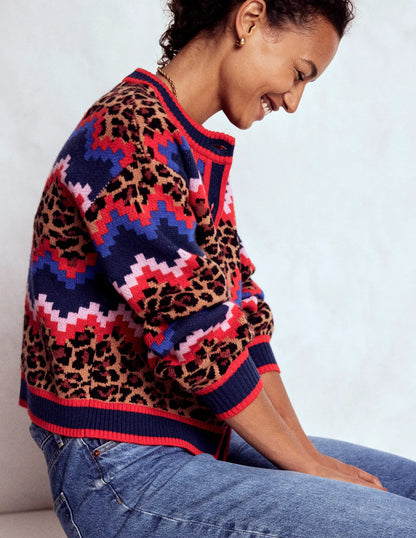 Abi Jacquard Cardigan-Multi Fair Isle, Leopard