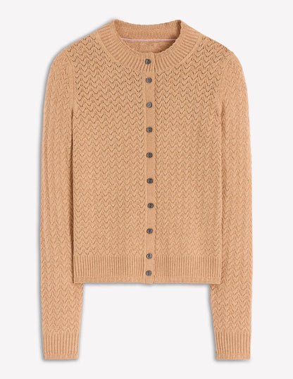 Diane Pointelle Cardigan-Camel Melange
