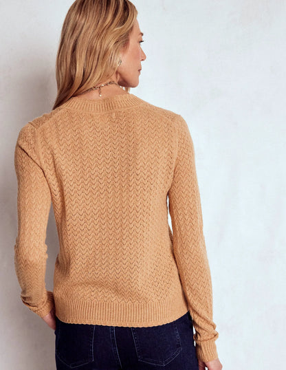 Diane Pointelle Cardigan-Camel Melange