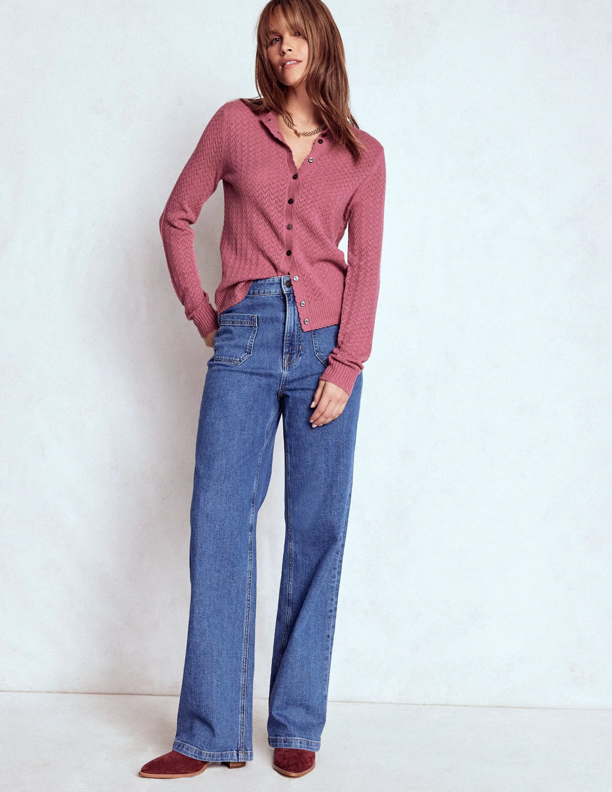 Diane Pointelle Cardigan-Pink Heather