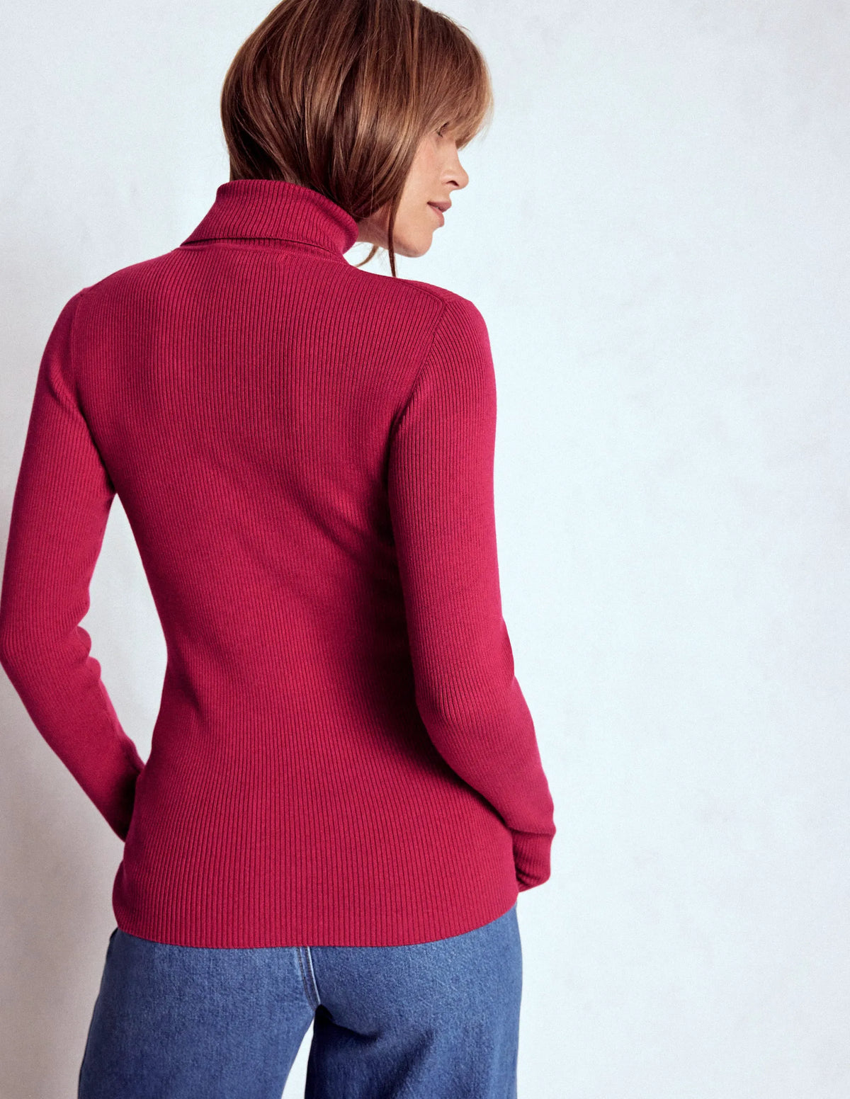 Emilia Roll Neck Sweater-Bright Cherry