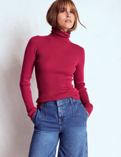 Emilia Roll Neck Sweater-Bright Cherry