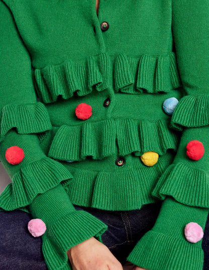 Festive Embroidered Cardigan-Sapling Green