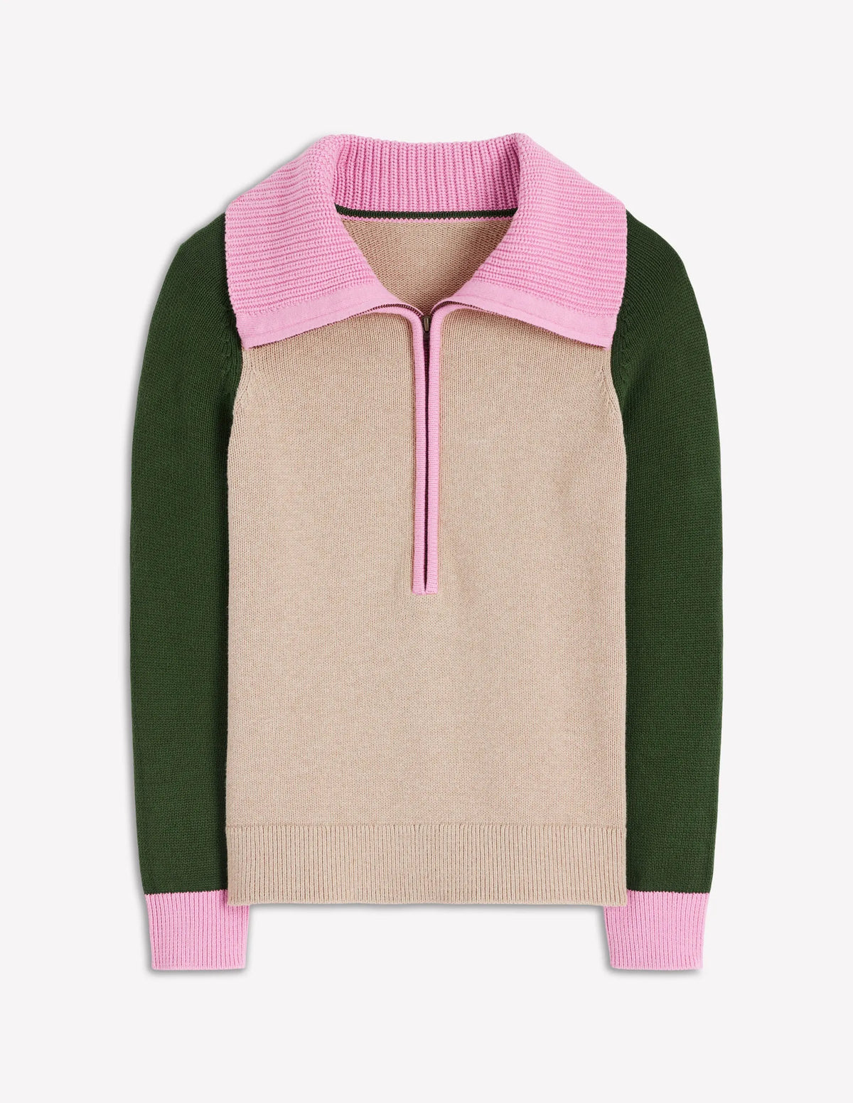 Lucy Half Zip Sweater-Chinchilla Melange, Green Fir