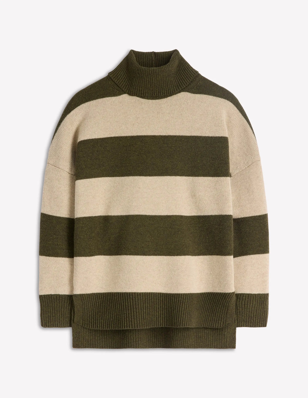 Polly Merino Roll Neck Sweater-Marsh, Linen Stripe