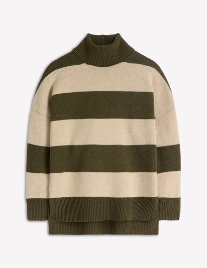 Polly Merino Roll Neck Sweater-Marsh, Linen Stripe