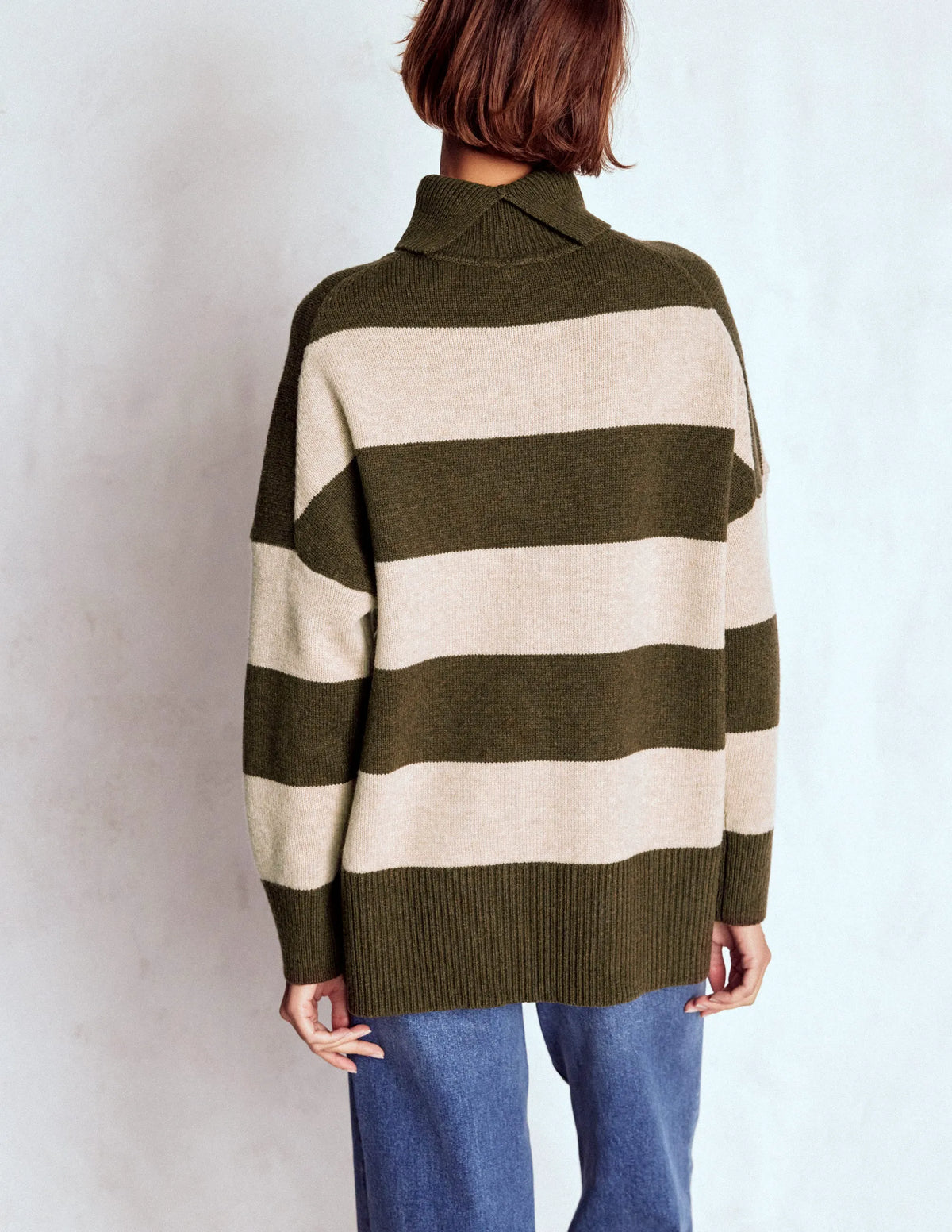 Polly Merino Roll Neck Sweater-Marsh, Linen Stripe