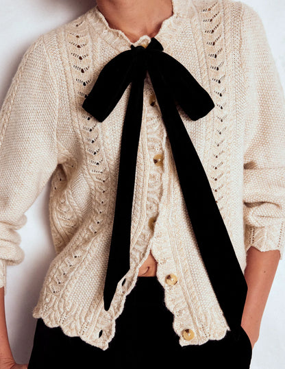 Velvet Bow Cable Cardigan-Gold Sparkle