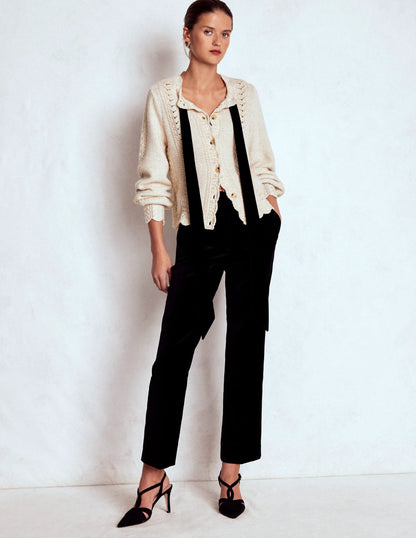 Velvet Bow Cable Cardigan-Gold Sparkle