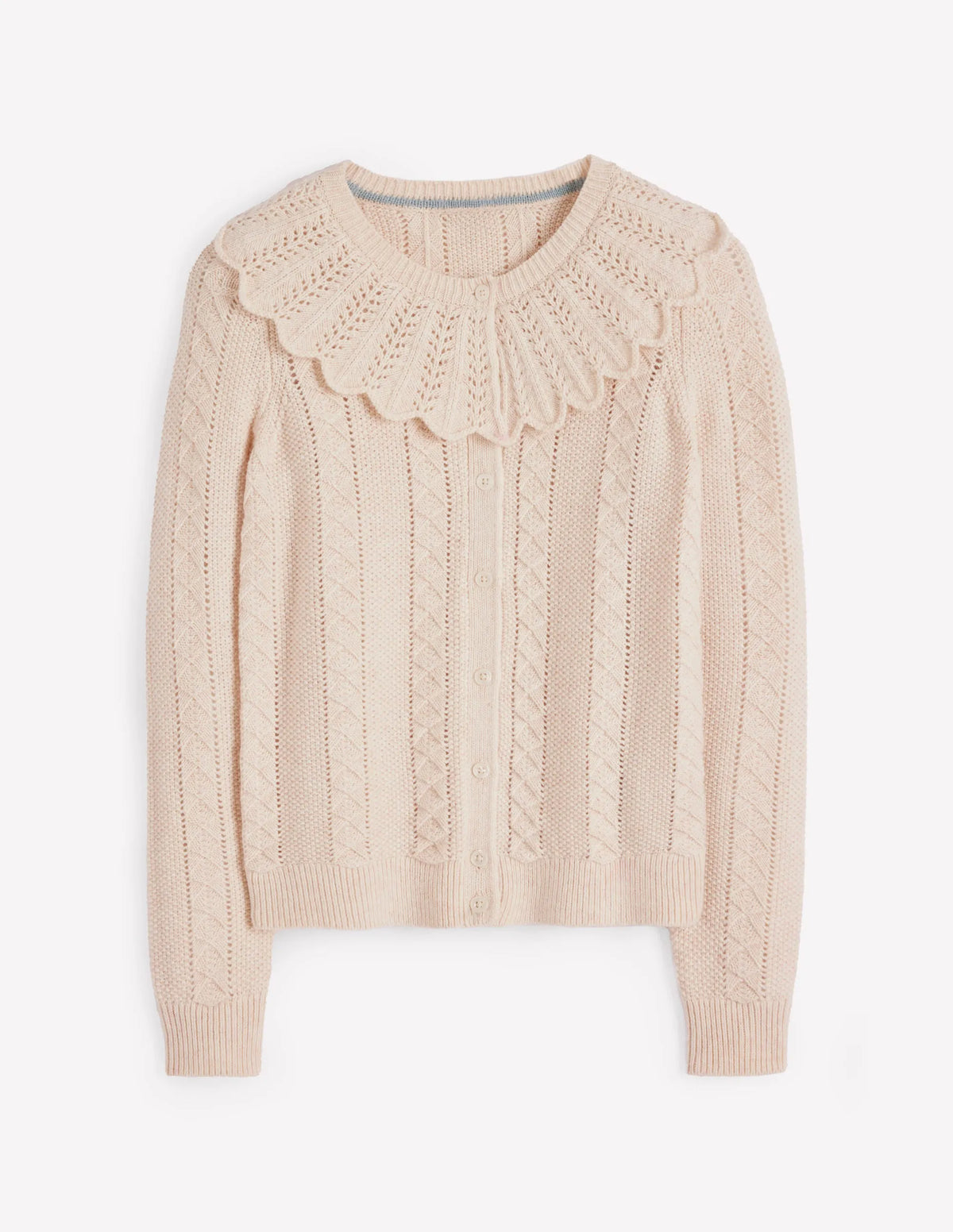 Scallop Collar Cardigan-Warm Ivory Melange