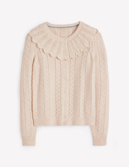 Scallop Collar Cardigan-Warm Ivory Melange