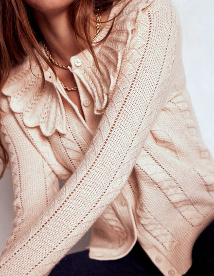 Scallop Collar Cardigan-Warm Ivory Melange