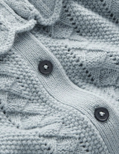 Scallop Collar Cardigan-Seamist Blue Melange