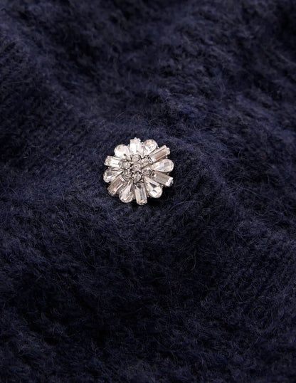 Jewel Button Cardigan-Navy